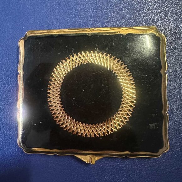 Stratton Accessories - Vintage Stratton England Black Enamel Gold Cigarette Case 1940s 50s Art Deco